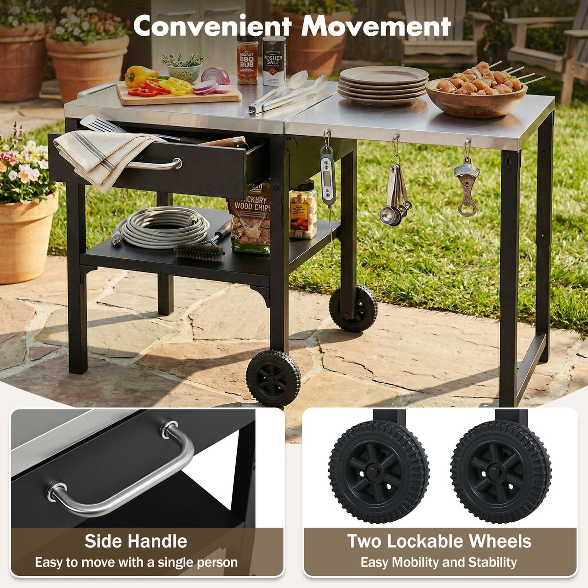 Foldable Outdoor Kitchen Cart With Storage For Patio, photo 13 of 35