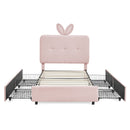 Upholstered Bed With Oversized Rabbit Ear Headboard, LED Lights & 4 Storage Drawers by HouseOfZazla