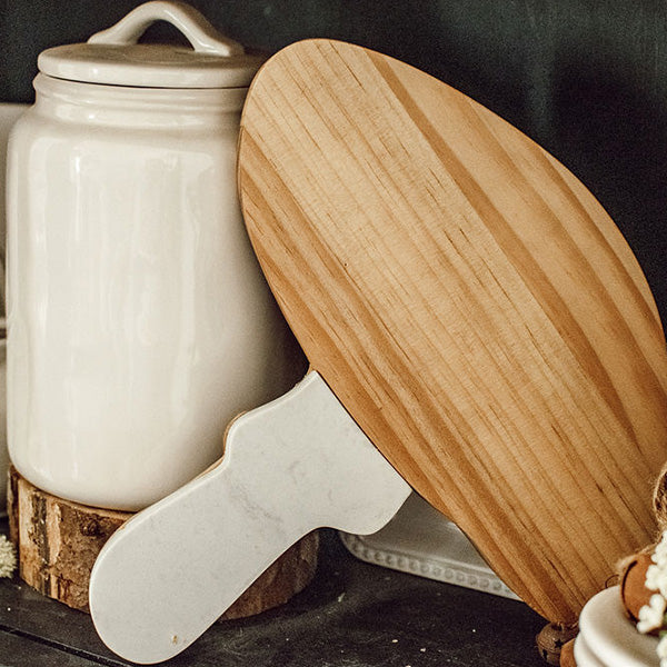 Marble and Wood Mushroom Cutting Board