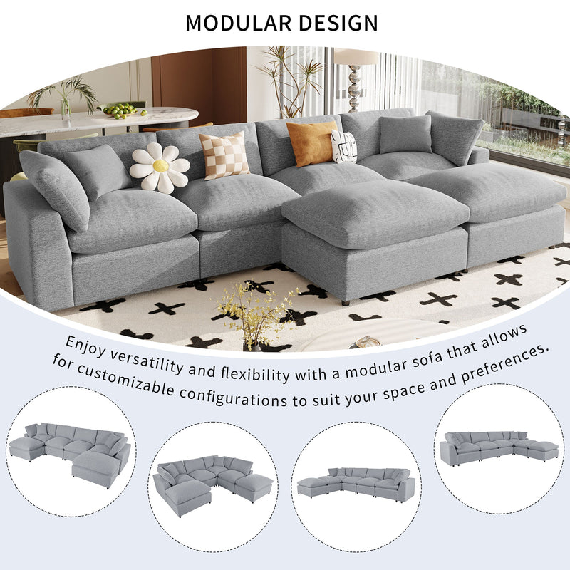 Walker Edison | Linen Modular 134" U-Shape Sectional Sofa with 2 Ottomans