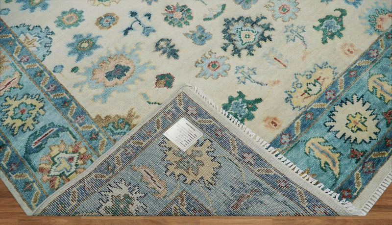 7'9''x9'11'' Beige, Aqua Hand Knotted LoomBloom Muted Turkish Oushak  100% Wool Transitional Oriental Area Rug