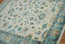 7'9''x9'11'' Beige, Aqua Hand Knotted LoomBloom Muted Turkish Oushak  100% Wool Transitional Oriental Area Rug