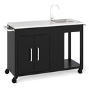 56 Inches Outdoor Grill Table with Sink and Stainless Steel Top-Black by LJGDeals