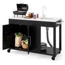 56 Inches Outdoor Grill Table with Sink and Stainless Steel Top-Black by LJGDeals