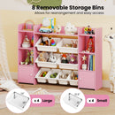 56 inch Large Toy Storage Organizer with 8 Removable Bins and Bookshelf