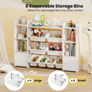 56 inch Large Toy Storage Organizer with 8 Removable Bins and Bookshelf