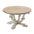 Round Wooden Coffee Table With Distressed Scrollwork Legs - Multicolor by HouseOfZazla