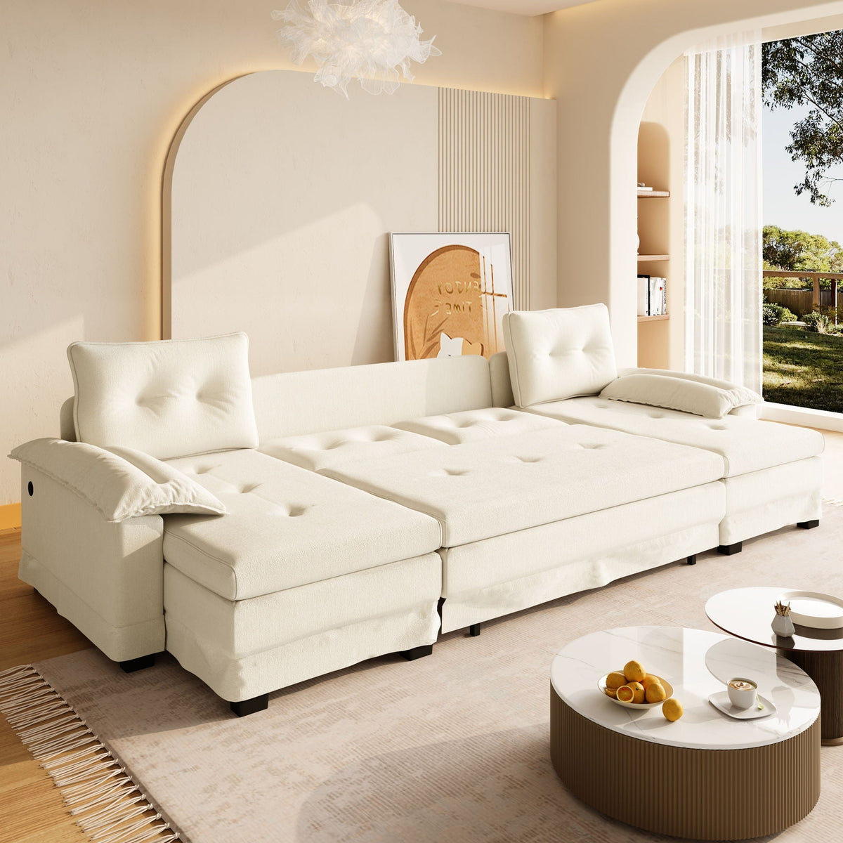 U-Shaped Sleeper Sofa With Pull Out Bed, Removable Armrests & USB Ports For Living Room, photo 8 of 12