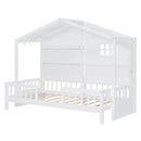 House Bed With Shelves, Window And Sparkling Light Strip On The Roof