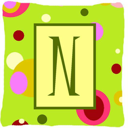 Letter N Initial Monogram - Green Decorative   Canvas Fabric Pillow