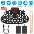 10 Pads Electric Drum Set Foldable 10-Drum SiliconÊDrum Kit Foldable Electronic Drum Pad Machine with Drum Sticks Headphone Jack Speaker Battery Dual-