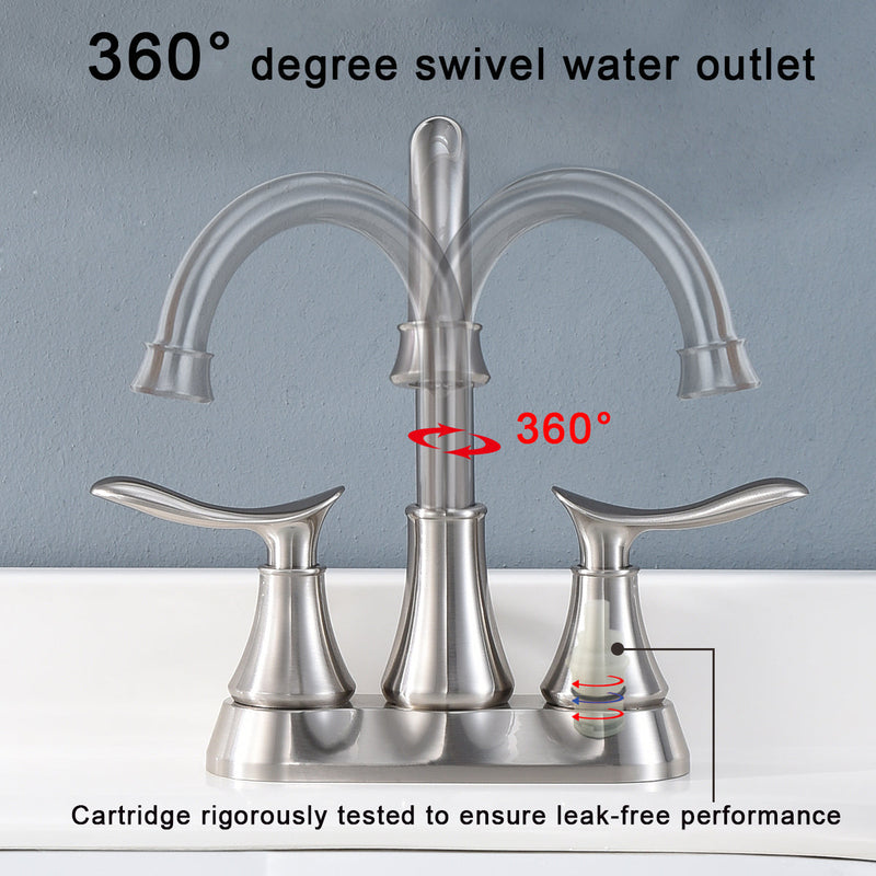 2-Handle 4-Inch Brushed Nickel Bathroom Faucet with Pop-Up Drain, photo 5 of 8