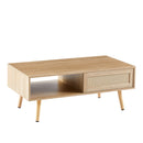 41.34" Rattan Coffee Table, Sliding Door For Storage, Solid Wood Legs, Modern Table For Living Room by Unique Piece Furniture