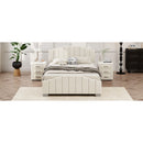 3 Pieces Bedroom Sets Queen Size Velvet Upholstered Platform Bed Vertical Channel Tufted Headboard and Two Three-drawer Nightstands,Beige