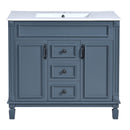 36" Bathroom Vanity With Ceramic Sink and Soft-Close Doors - Blue