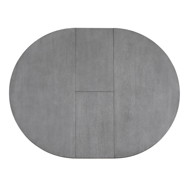 5-Piece Retro Functional Dining Table Set Extendable Round Table and 4 Upholstered Chairs for Dining Room and Living Room (Grey)