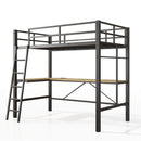 Twin Metal Loft Bed With L - Shaped Desk, Charging Station Loft Bed Frame Twin Size, Safety Guard & Ladder, No Box Spring Needed - Black by HouseOfZazla