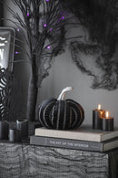 Set of 2, 7x7x7" Fabric Black Stripe Pumpkin Decor
