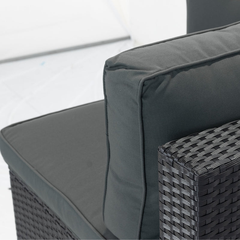 6 Pieces PE Rattan sectional Outdoor Furniture Cushioned Sofa Set with 3 Storage Under Seat Black Wicker + Dark Grey Cushion