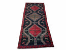 3 X 7 Handmade Wool Tribal Runner Rug Geometric Red Blue Boho Organic Dyes