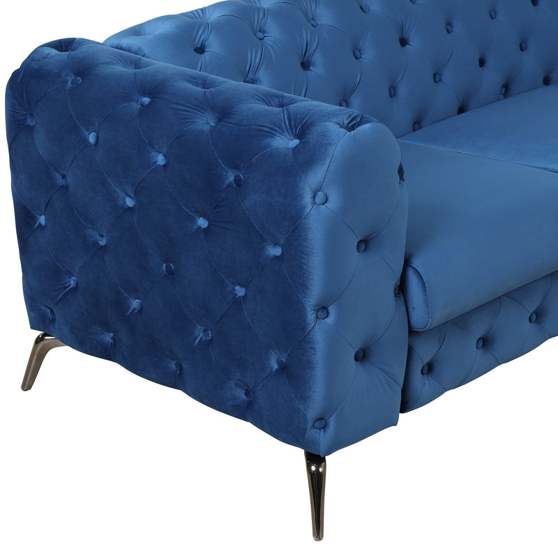 85.5" Velvet Upholstered Sofa with Sturdy Metal Legs, Modern Sofa Couch with Button Tufted Back, 3 Seater Sofa Couch for Living Room, Apartment, Home Office, Blue
