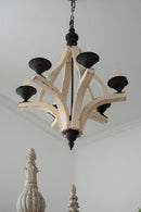 6 Light Wood Chandelier, Hanging Light Fixture With Adjustable Chain For Kitchen, Bulb Not Included - Cream by HouseOfZazla