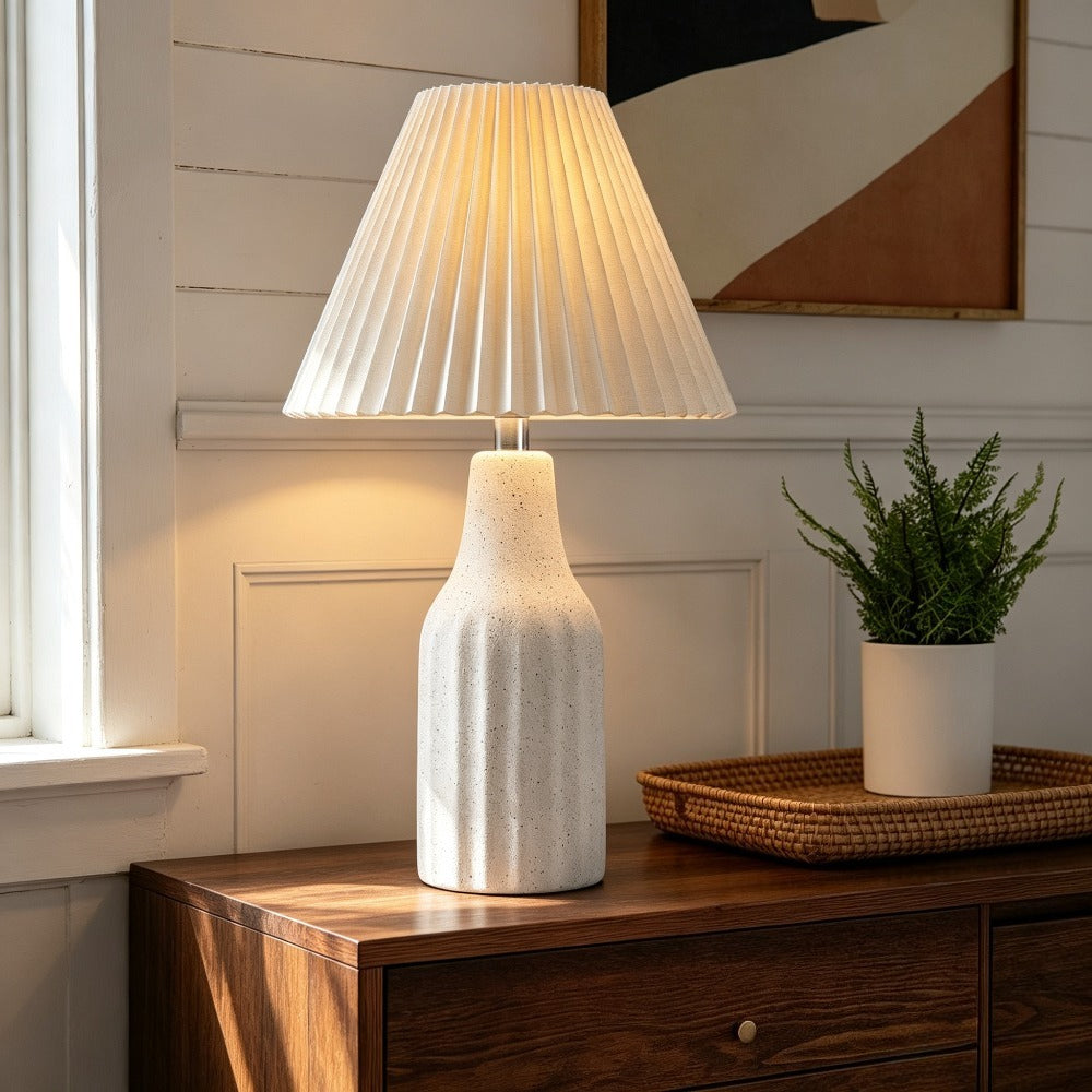 22.3-Inch Ceramic Table Lamp with Folding Pleated Shade, White, photo 5 of 6