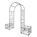 Metal Garden Arch With Two Plant Stands Wide High Climbing Plants Support Rose Arch Outdoor - Black