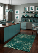 Teal Green Recycled Silk Hand Knotted Area Rug 5.6x8 - Modern Abstract