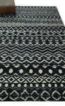 5.6x8.6 Black and Ivory Hand Knotted Southwestern Tribal Trellis wool Area Rug