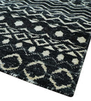 5.6x8.6 Black and Ivory Hand Knotted Southwestern Tribal Trellis wool Area Rug