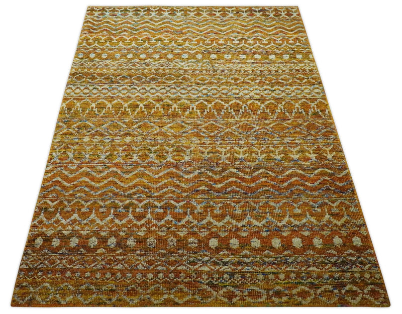 5.6x8.6 Hand Knotted Gold, Ivory and Rust Southwestern Tribal Trellis wool Area Rug