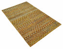 5.6x8.6 Hand Knotted Gold, Ivory and Rust Southwestern Tribal Trellis wool Area Rug
