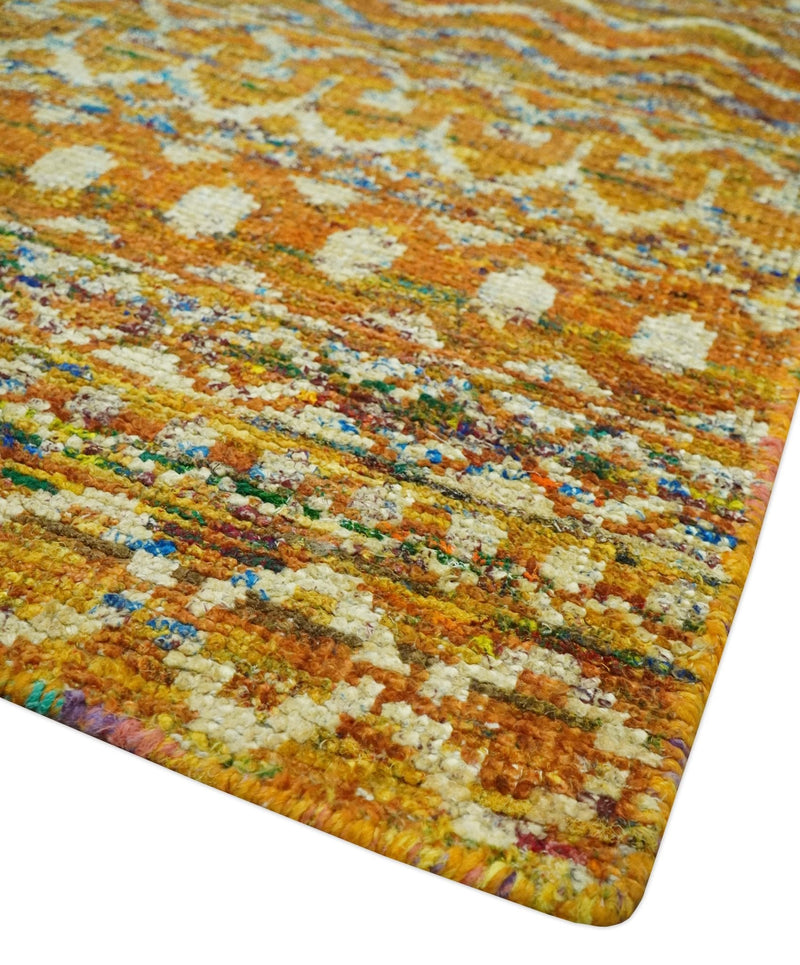 5.6x8.6 Hand Knotted Gold, Ivory and Rust Southwestern Tribal Trellis wool Area Rug