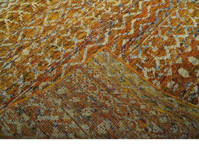 5.6x8.6 Hand Knotted Gold, Ivory and Rust Southwestern Tribal Trellis wool Area Rug