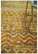 5.6x8.6 Hand Knotted Gold, Ivory and Rust Southwestern Tribal Trellis wool Area Rug