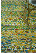 5.6x8.6 Hand Knotted Mustard, Teal and Ivory Southwestern Tribal Trellis wool Rug