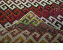 5.6x8.6 Ivory, Rust, Black and Mustard Greek key design Hand Knotted wool area rug
