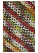 5.6x8.6 Ivory, Rust, Black and Mustard Greek key design Hand Knotted wool area rug