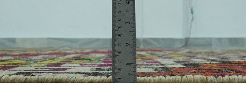 5.6x8.6 Ivory, Rust, Black and Mustard Greek key design Hand Knotted wool area rug