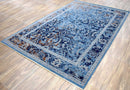 Hand Knotted Wool Area Rug Blue Modern Contemporary Style 5.6x8.6
