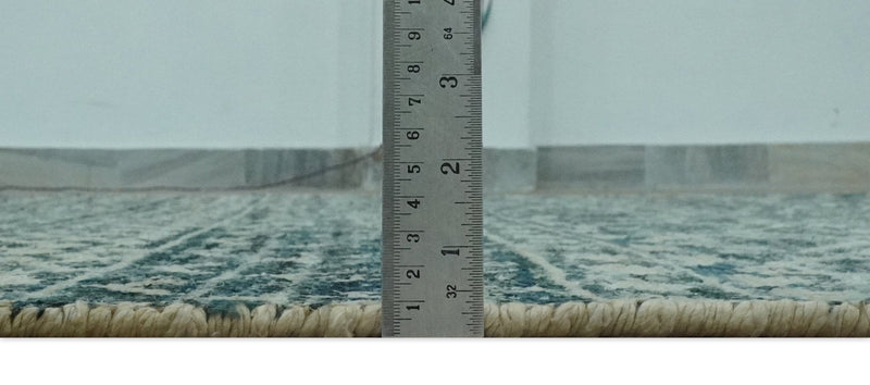 5.6x8.6 Teal Green and Beige Hand Knotted Southwestern Tribal Trellis wool Area Rug