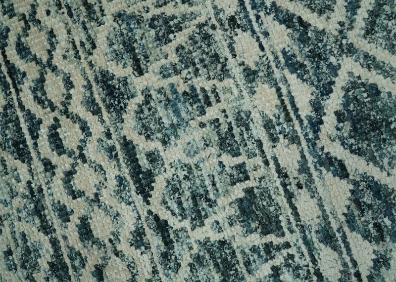 5.6x8.6 Teal Green and Beige Hand Knotted Southwestern Tribal Trellis wool Area Rug