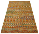 5.6x8.6 Hand Knotted Rust and Beige Modern Contemporary Southwestern Tribal Trellis Recycled wool Area Rug