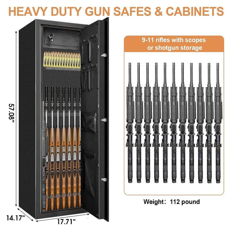 57" Heavy Duty Anti-Theft Fireproof Biometric Gun Rifle Pistol Safe For Home, 11-12 Guns (SAK53816)