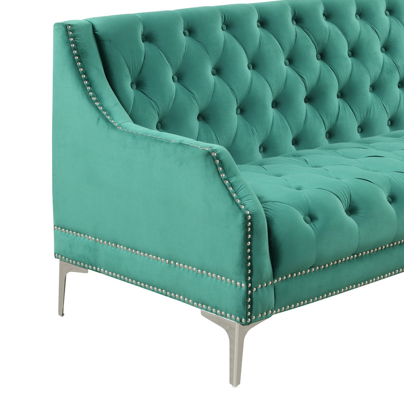 78" Modern Sofa Dutch Plush Upholstered Sofa with Metal Legs, Button Tufted Back Green
