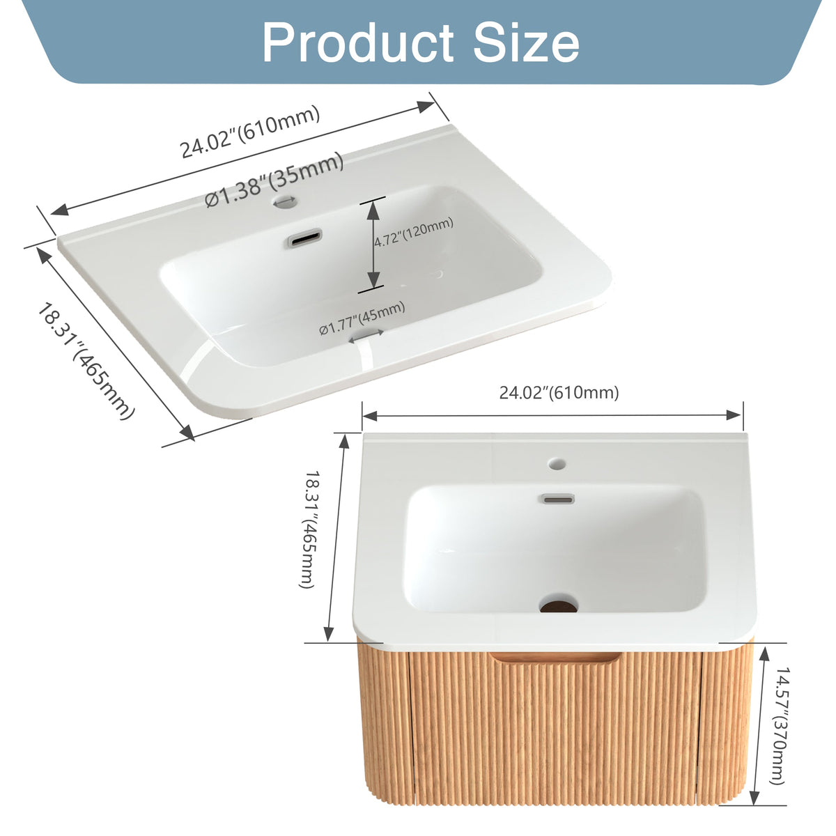 24" Wall-Mounted Floating Bathroom Vanity, photo 6 of 10