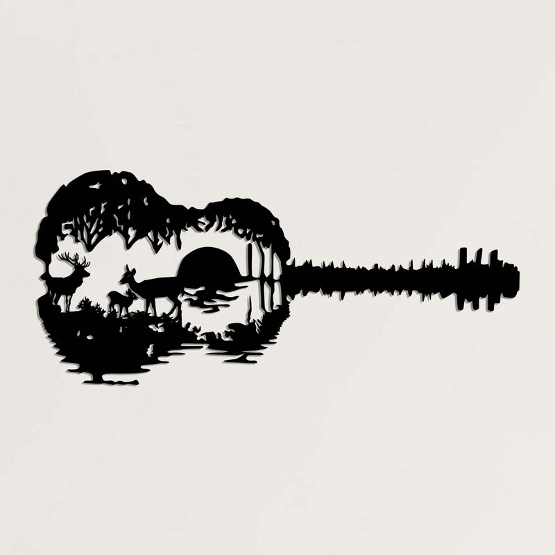 Deer Family With Guitar Metal Wall Art