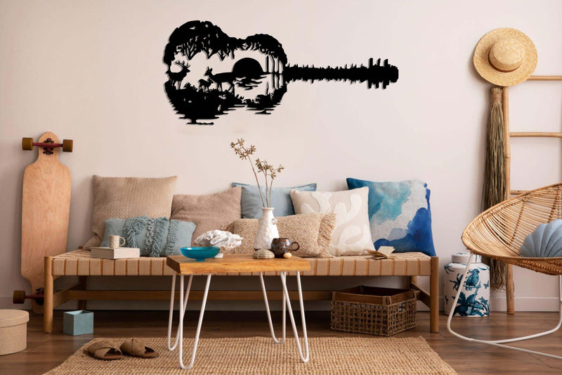 Deer Family With Guitar Metal Wall Art