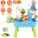 3 In 1 Kitchen Sink Toy with Electric Faucet Water Table Fishing Game Role Play Sink Set Indoor Outdoor for Kids Aged 3+ Years Old